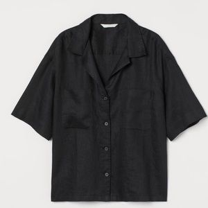 H&M linen resort short sleeve shirt size medium black